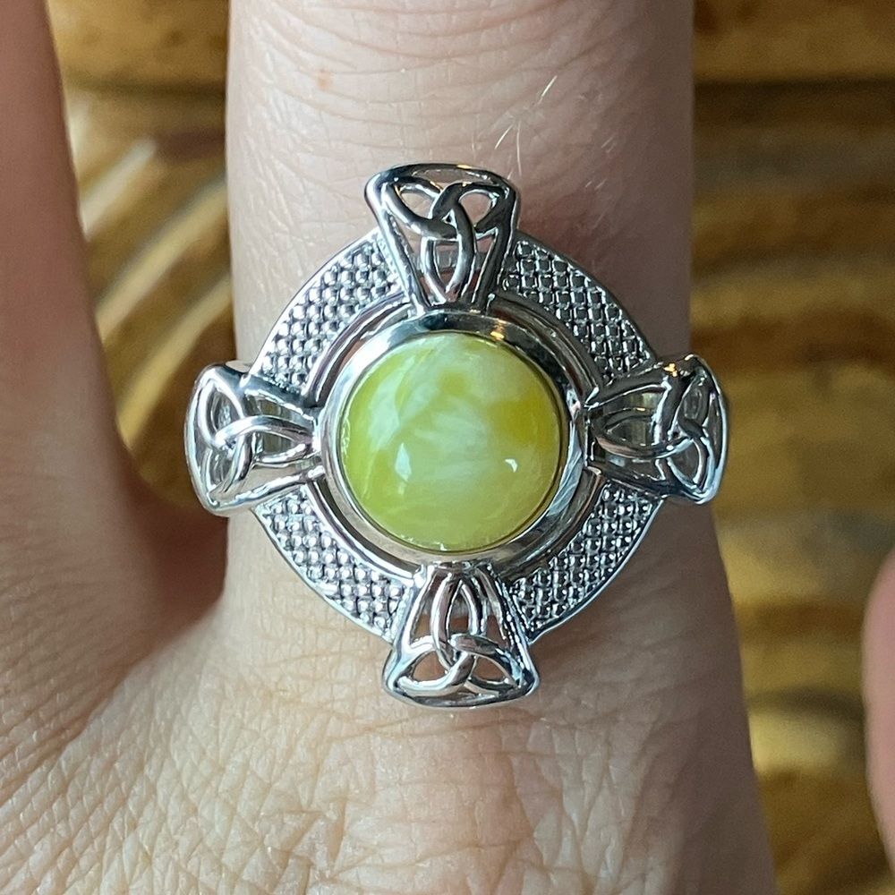 Natural Connemara Marble Sterling Silver Celtic Ring Size 9